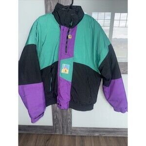 Vintage 1990s Seep Slopes Ski Jacket Coat Men’s Large Black Purple Green Retro
